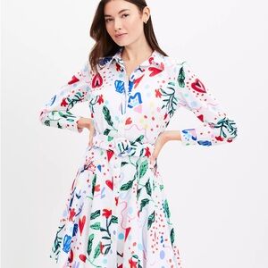 LOFT Red and Blue A-Line Shirt Dress